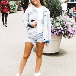 Kut light wash denim destroyed jacket